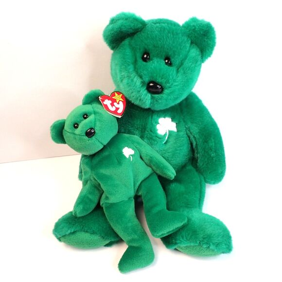TY Beanie Buddy ERIN The Bear Large and Small Green Irish Ireland Shamrock - Picture 1 of 10